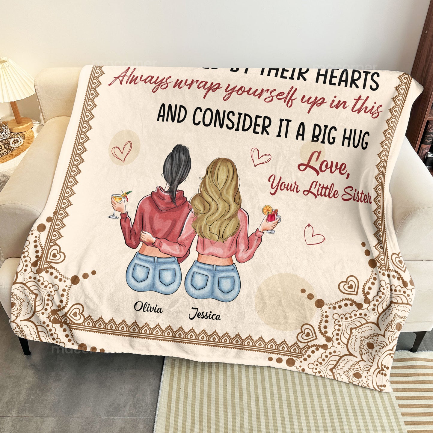 Sisters Will Always Be Connected By Their Hearts - Personalized Blanket