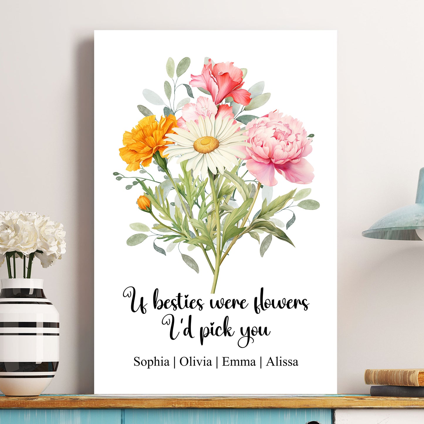 Sisters, Friends Friendship Sisterhood Birth Flower Bouquet, Gifts For Her - Personalized Poster