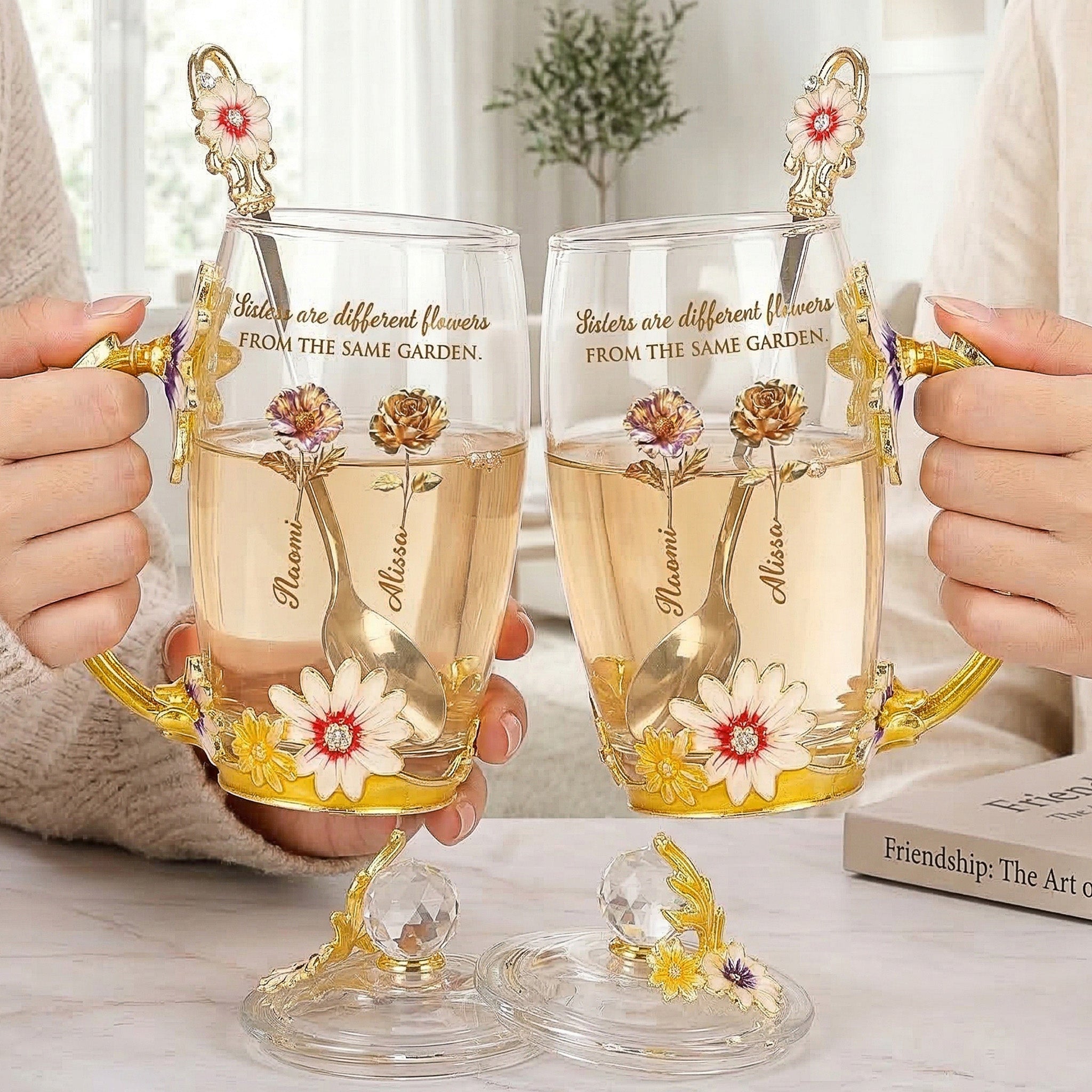Sisters-Are-Different-Flowers-From-The-Same-Garden-Birth-Flowers-Personalized-Glass-Cup-1
