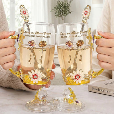 Sisters Are Different Flowers From The Same Garden Birth Flowers - Personalized Glass Cup