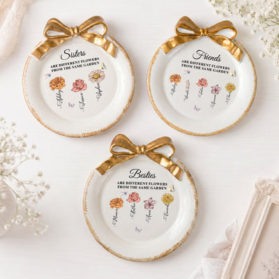 Sisters Are Different Flowers Gift For Sisters Vintage Style Trinket Dish - Personalized Jewelry Dish