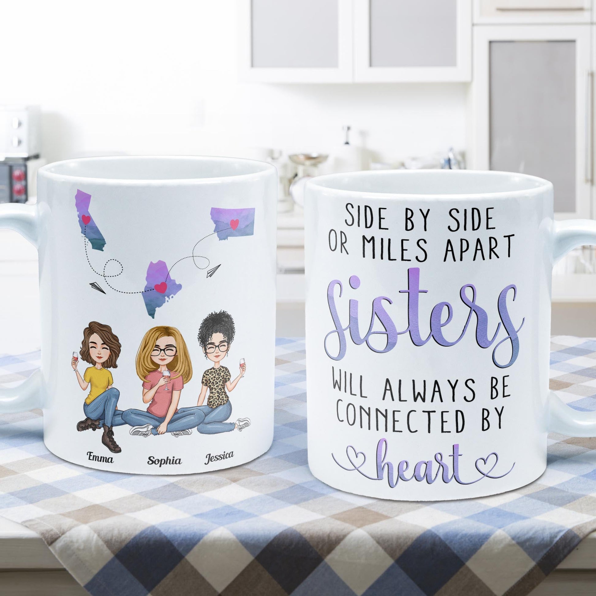 Personalized Sister Mug - Sisters Forever, Never Apart (Up to 6