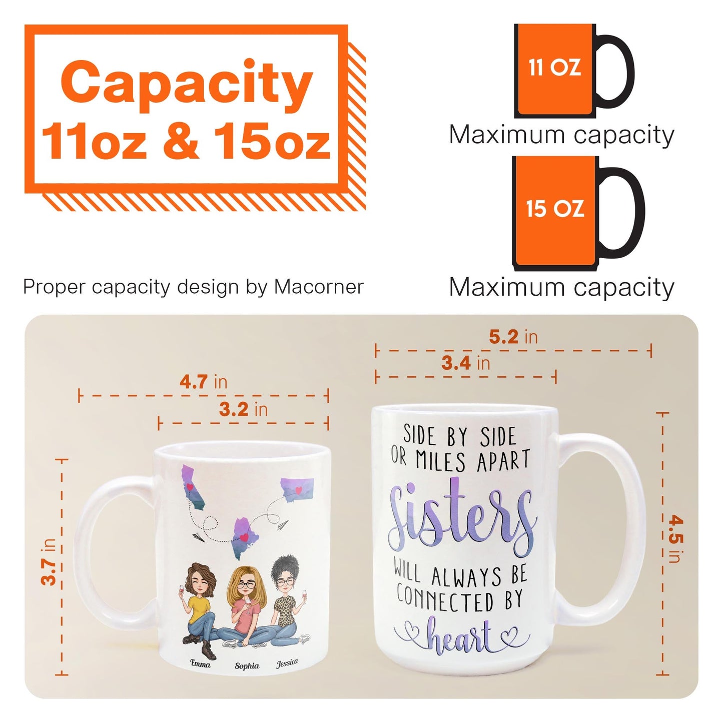 Sisters Will Always Be Connected By Heart - Personalized Mug