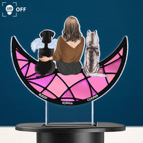 Sitting With Pets On The Moon - Personalized Solar Light