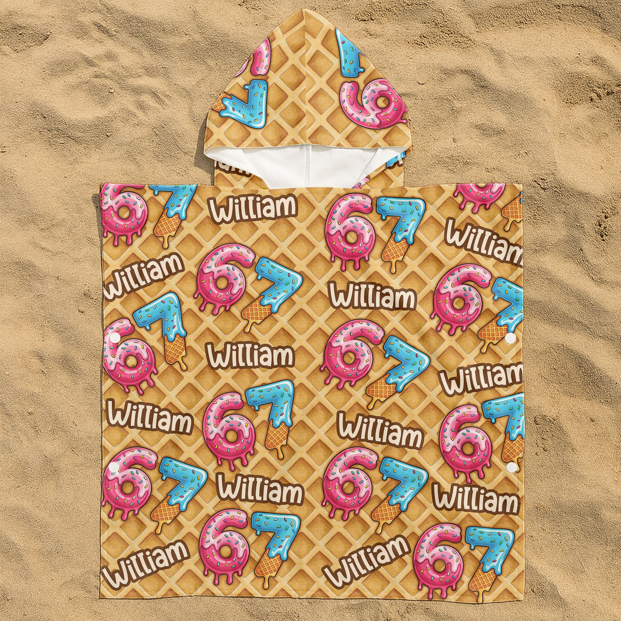 Six Seven 67 Meme Ice Cream - Personalized Kids Hooded Towel