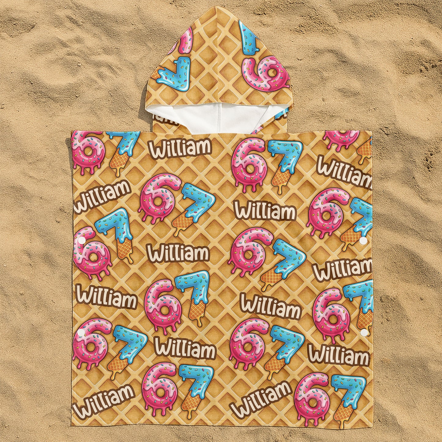 Six Seven 67 Meme Ice Cream - Personalized Kids Hooded Towel