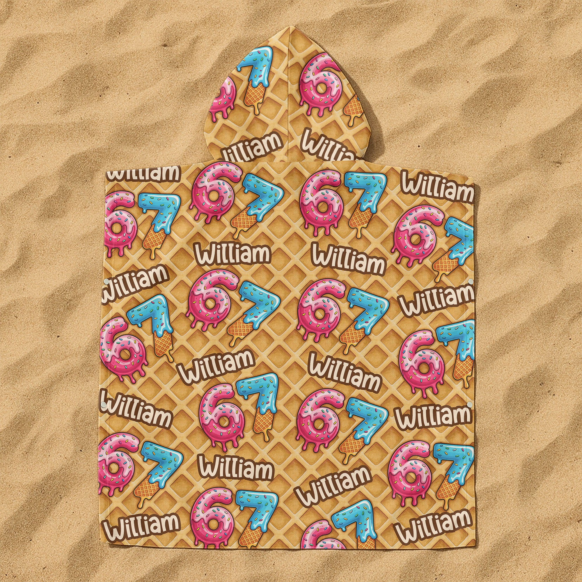Six Seven 67 Meme Ice Cream - Personalized Kids Hooded Towel