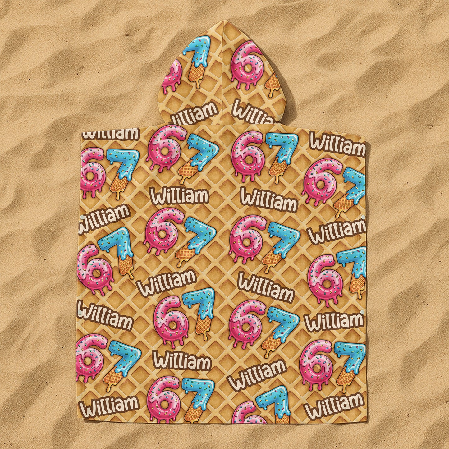 Six Seven 67 Meme Ice Cream - Personalized Kids Hooded Towel