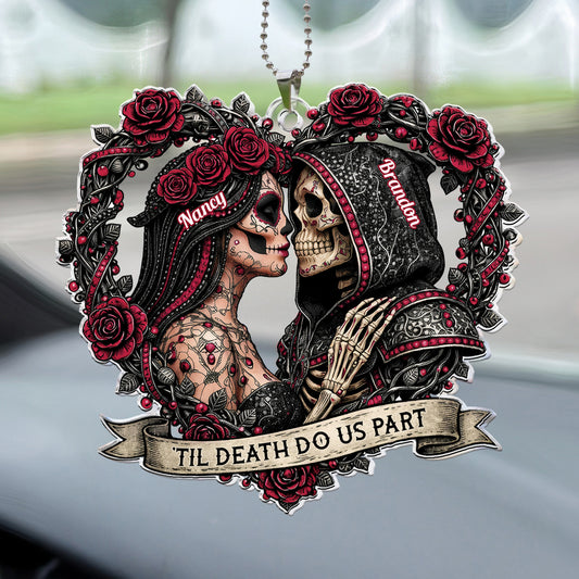 Skull Couple Spooky Skeleton Style ’Til Death Do Us Part - Personalized Rear View Mirror Accessory
