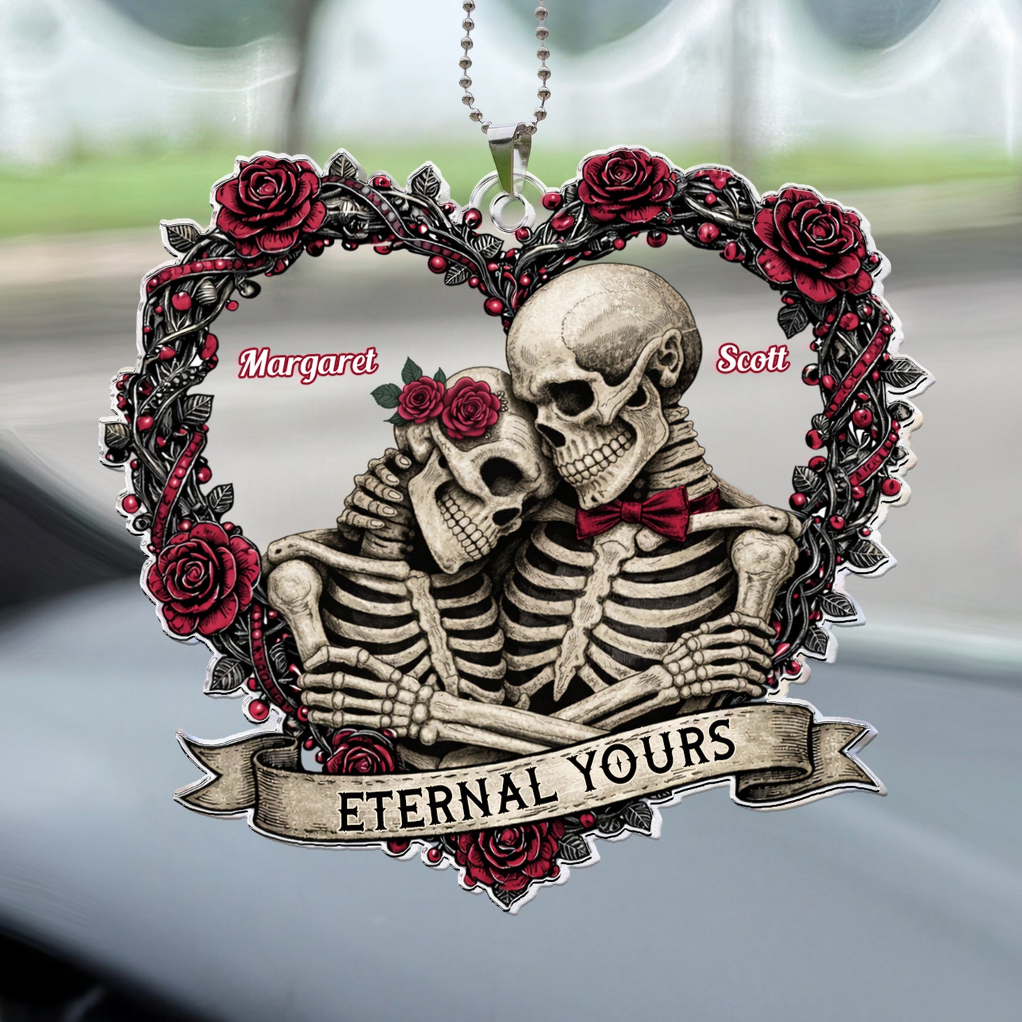 Skull Couple Spooky Skeleton Style ’Til Death Do Us Part - Personalized Rear View Mirror Accessory