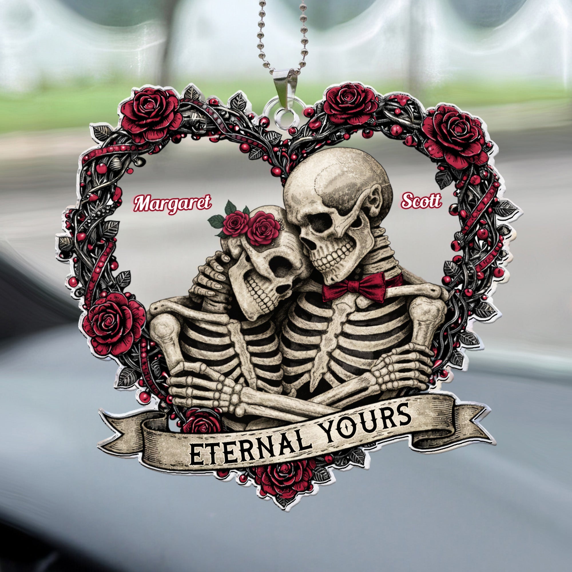 Skull Couple Spooky Skeleton Style ’Til Death Do Us Part - Personalized Rear View Mirror Accessory
