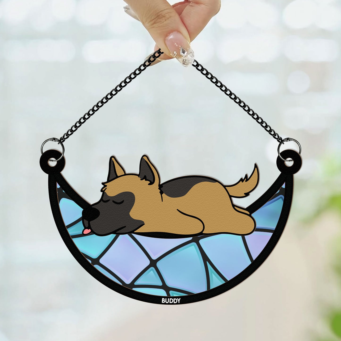 Sleeping Dog - New Version - Personalized Window Hanging Suncatcher Ornament