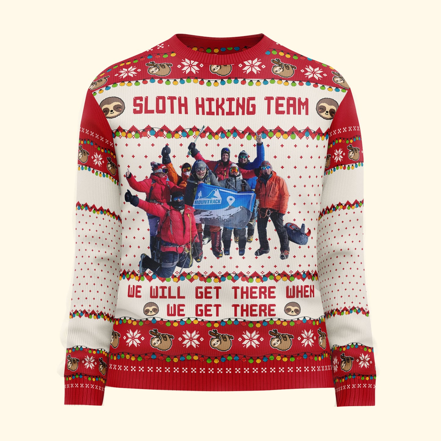 Sloth Hiking Team - Custom Hiking Photo For Team, Hiking Lovers - Personalized Photo Ugly Sweater