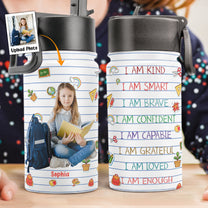 Smart Kind & Brave - Personalized Kids Photo Water Bottle With Straw Lid
