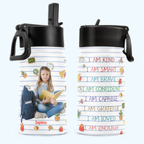 Smart Kind & Brave - Personalized Kids Photo Water Bottle With Straw Lid