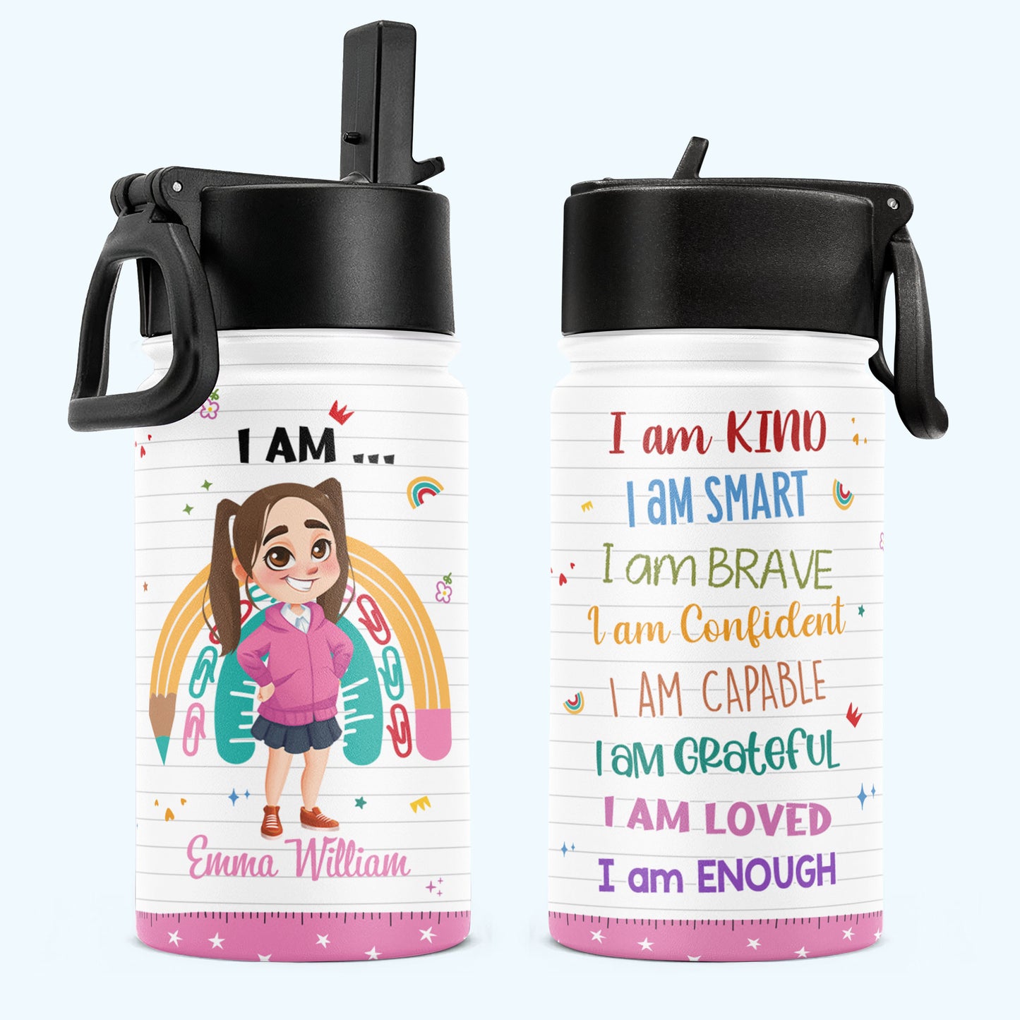 Smart Kind Loved - Personalized Kids Water Bottle With Straw Lid