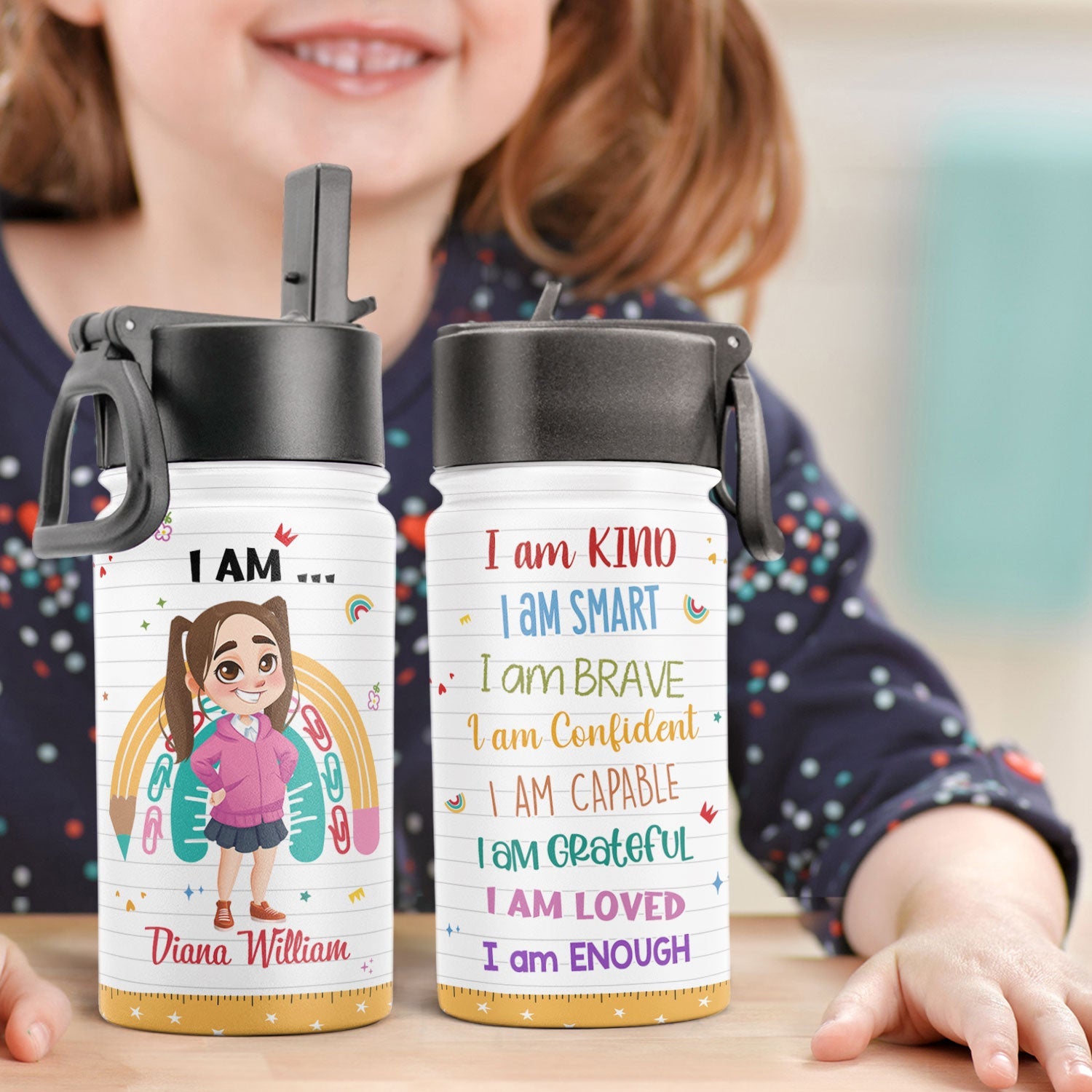 Kind Smart Loved - Personalized Kids Water Bottle With Straw Lid