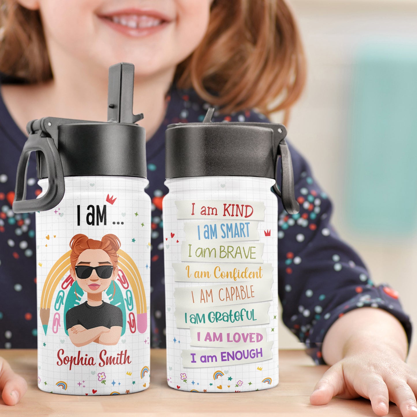 Smart Loved Brave - Personalized Kids Water Bottle With Straw Lid