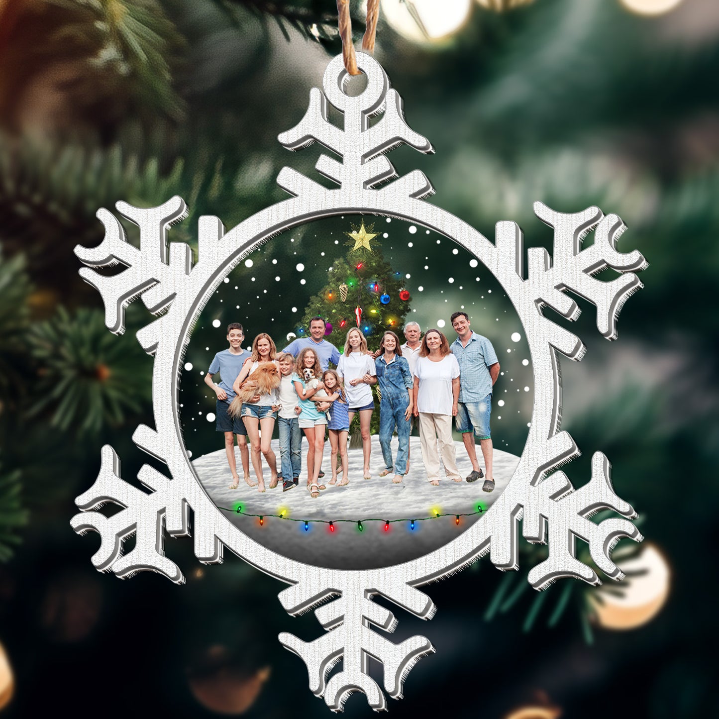 Snowflakes Merry Christmas With Family - Personalized Wood And Acrylic Photo Ornament