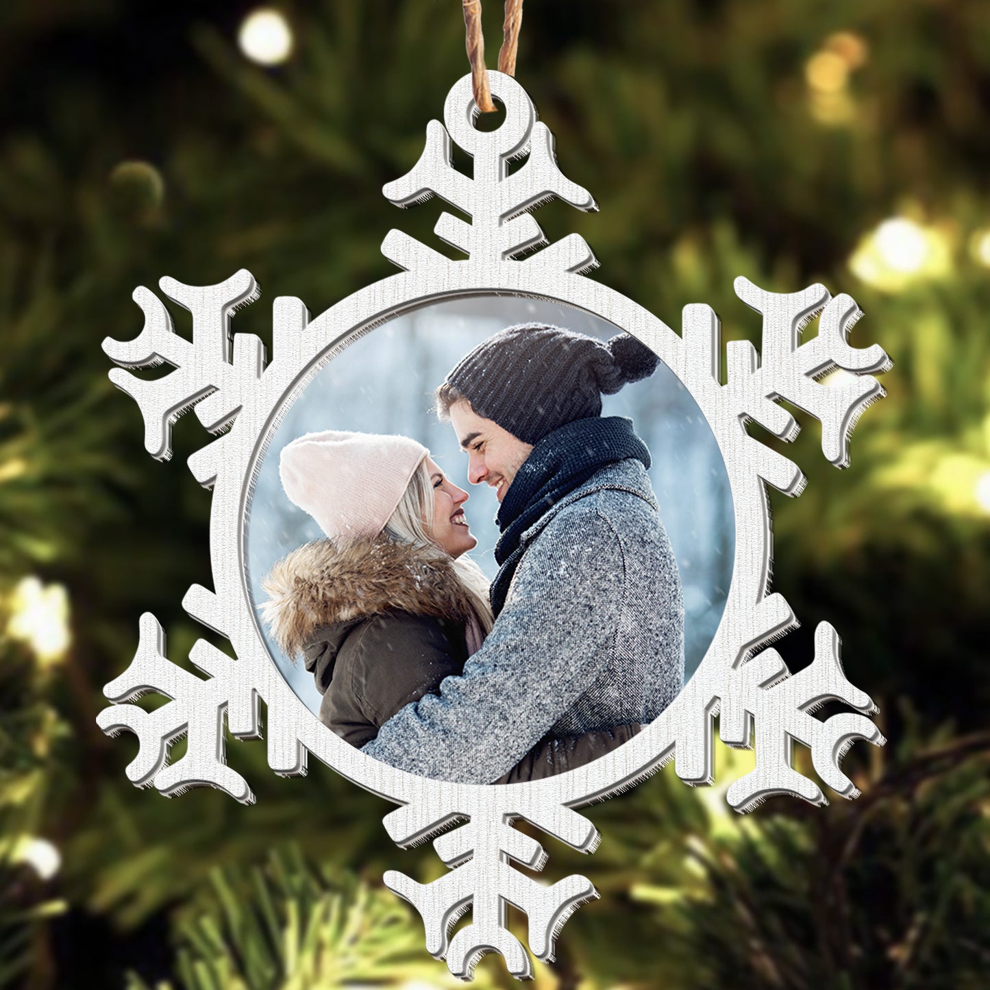 Snowflakes Ornament For Couple, Family - Personalized Wood And Acrylic Photo Ornament