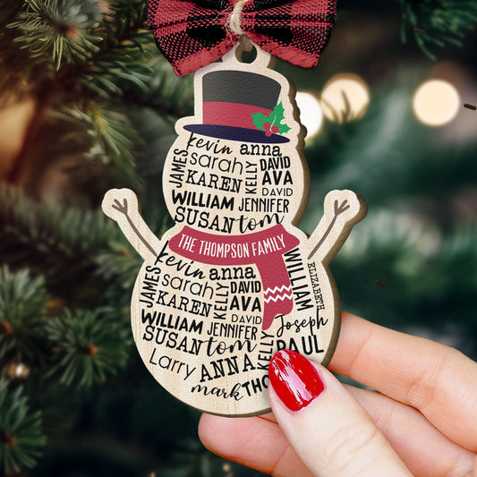 Snowman Custom Family Names - Personalized Wooden Ornament