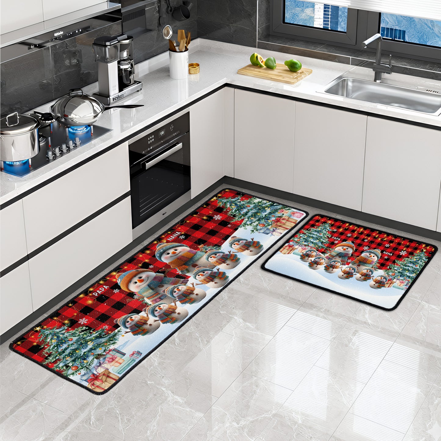 Snowman Family Christmas With Grandkids - Personalized Runner Rug