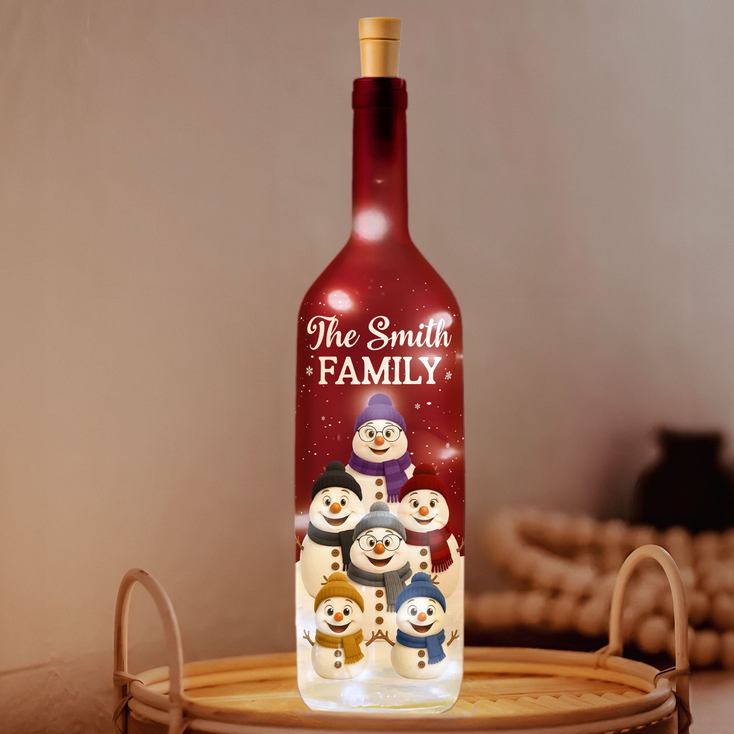 Snowman Family - Personalized Bottle Lamp