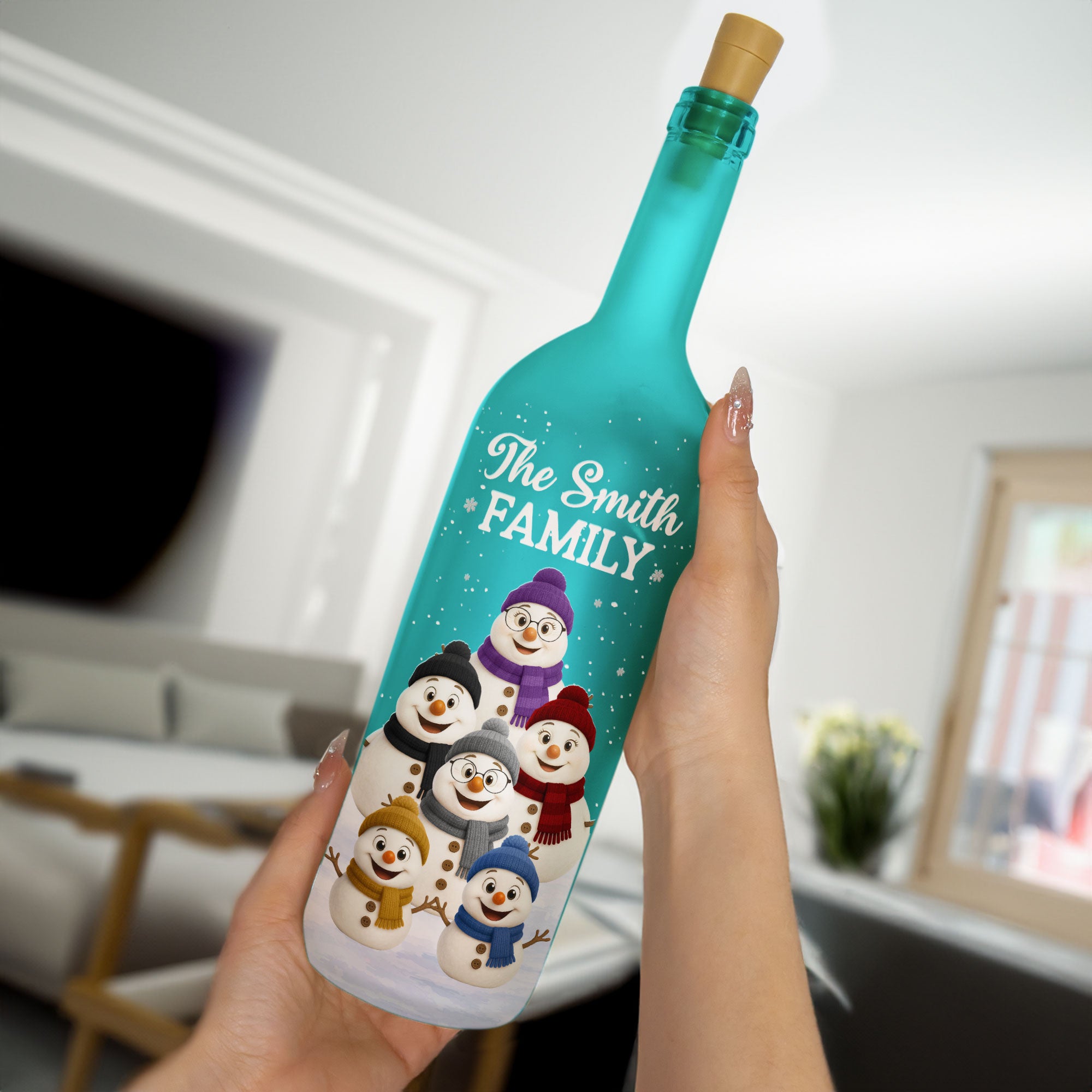 Snowman Family - Personalized Bottle Lamp