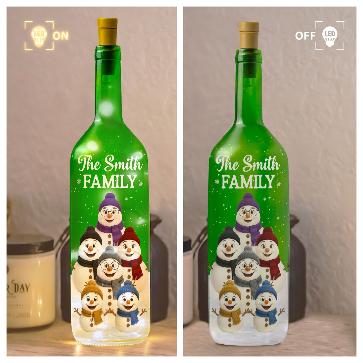 Snowman Family - Personalized Bottle Lamp