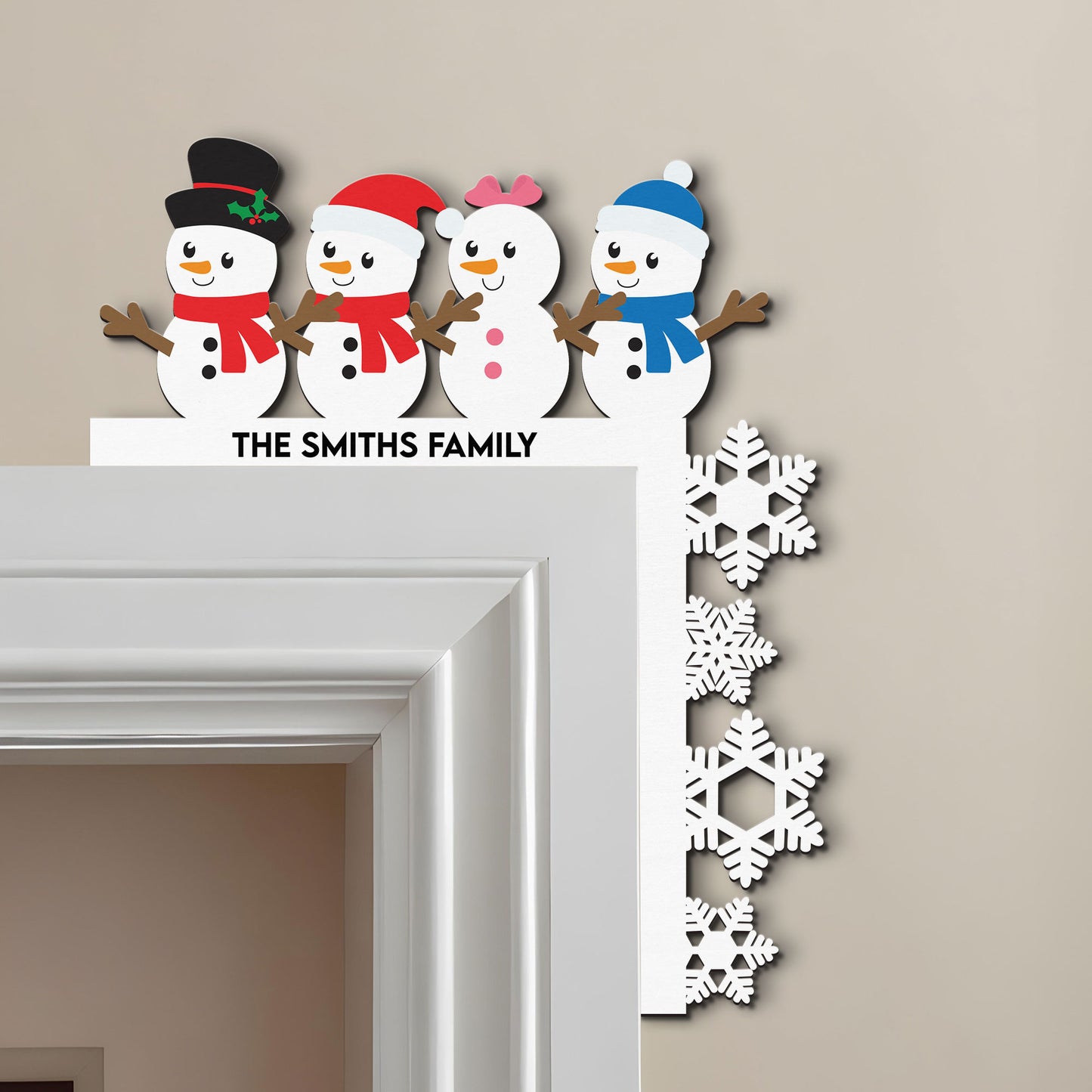 Snowman Family - Personalized Door Corner Wood Sign