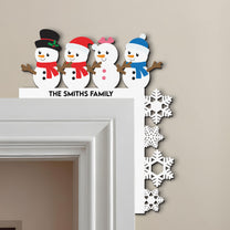 Snowman Family - Personalized Door Corner Wood Sign