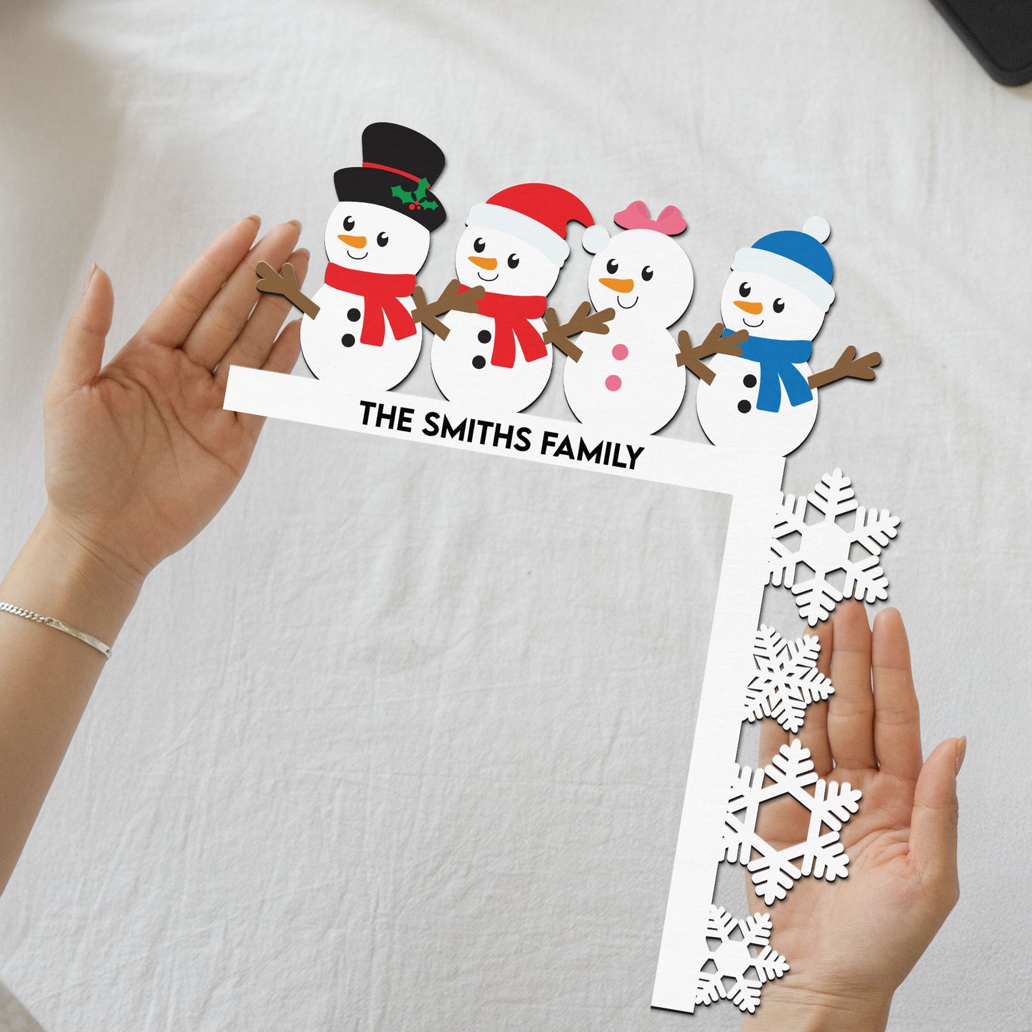 Snowman Family - Personalized Door Corner Wood Sign