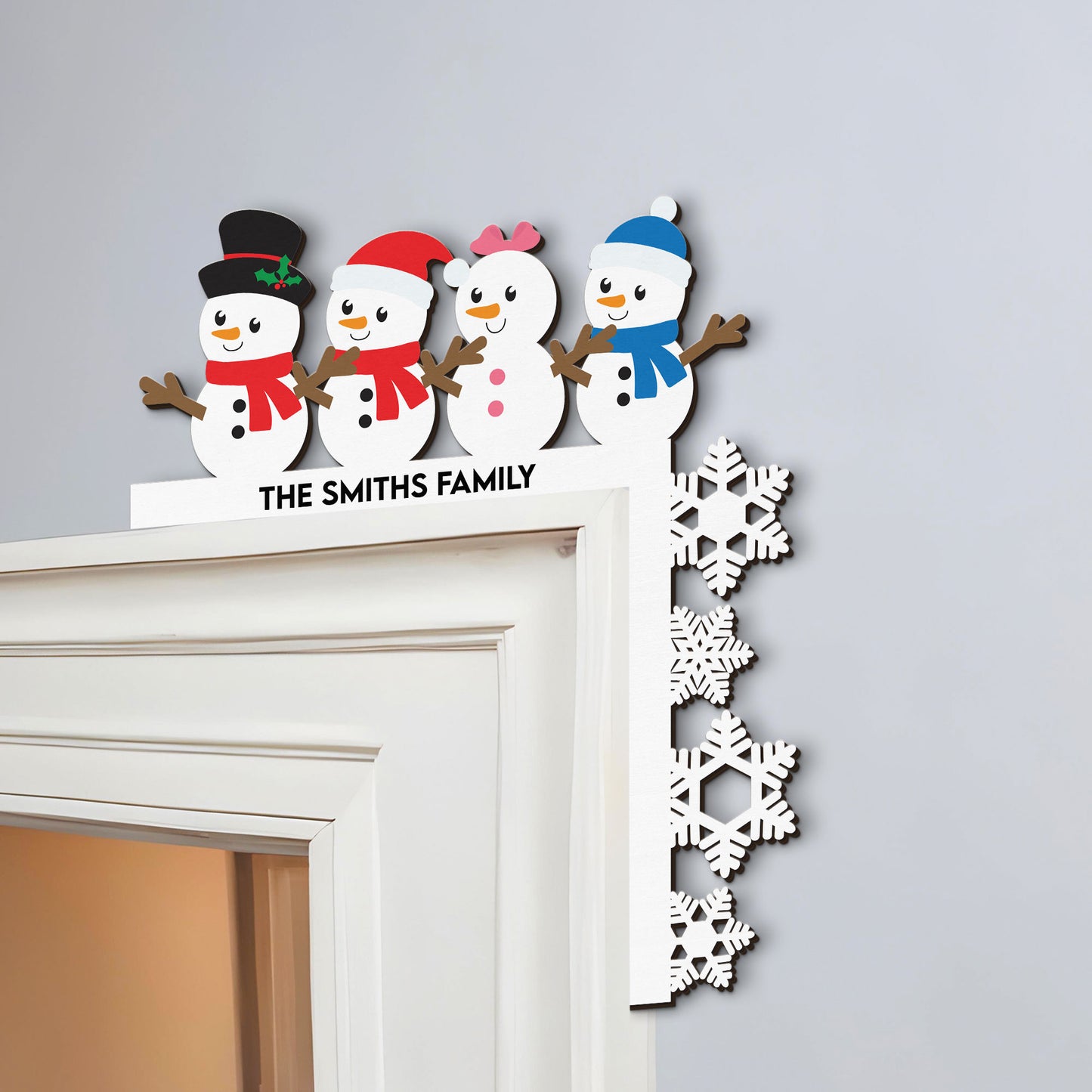 Snowman Family - Personalized Door Corner Wood Sign
