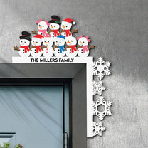 Snowman Family - Personalized Door Corner Wood Sign