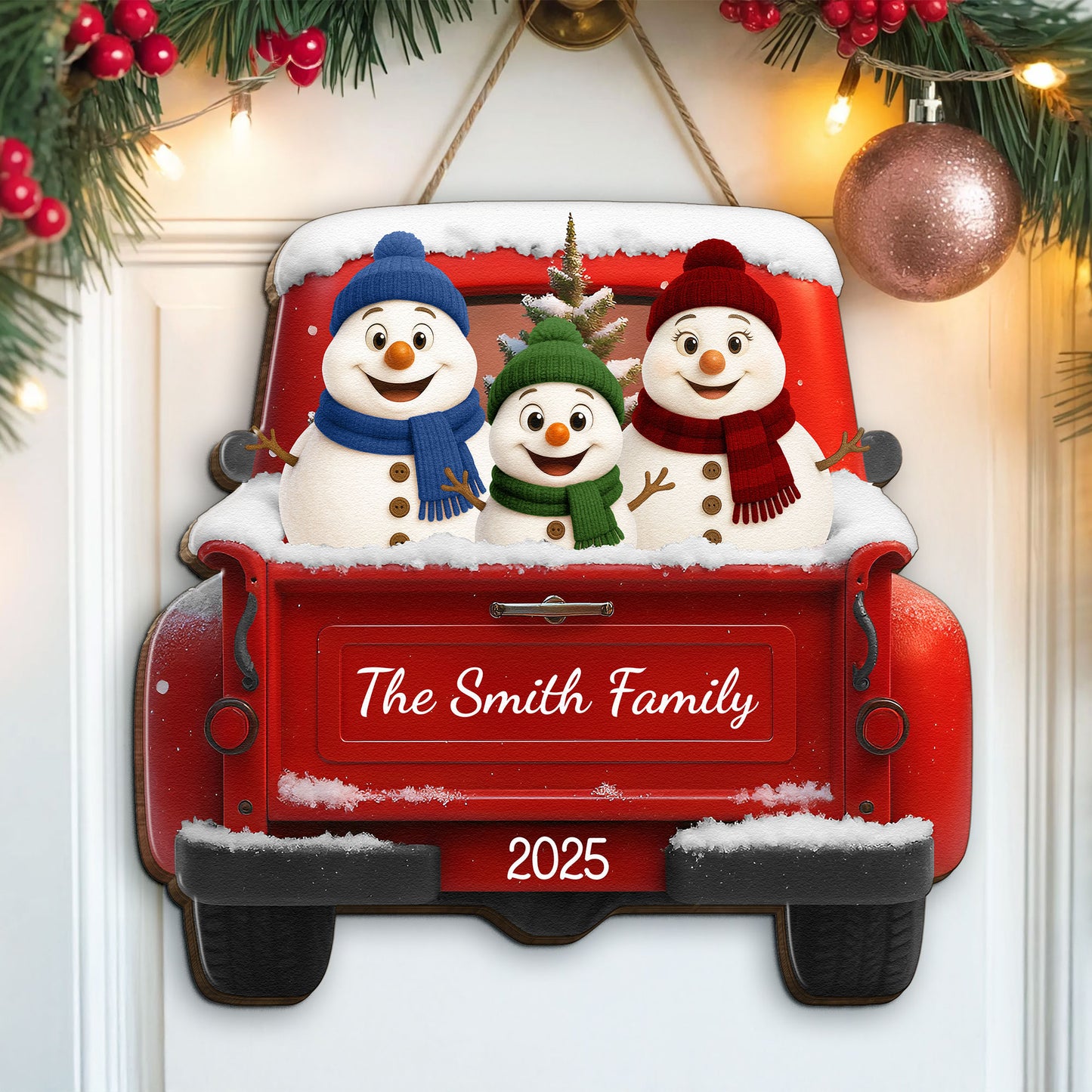 Snowman Family - Personalized Wood Sign