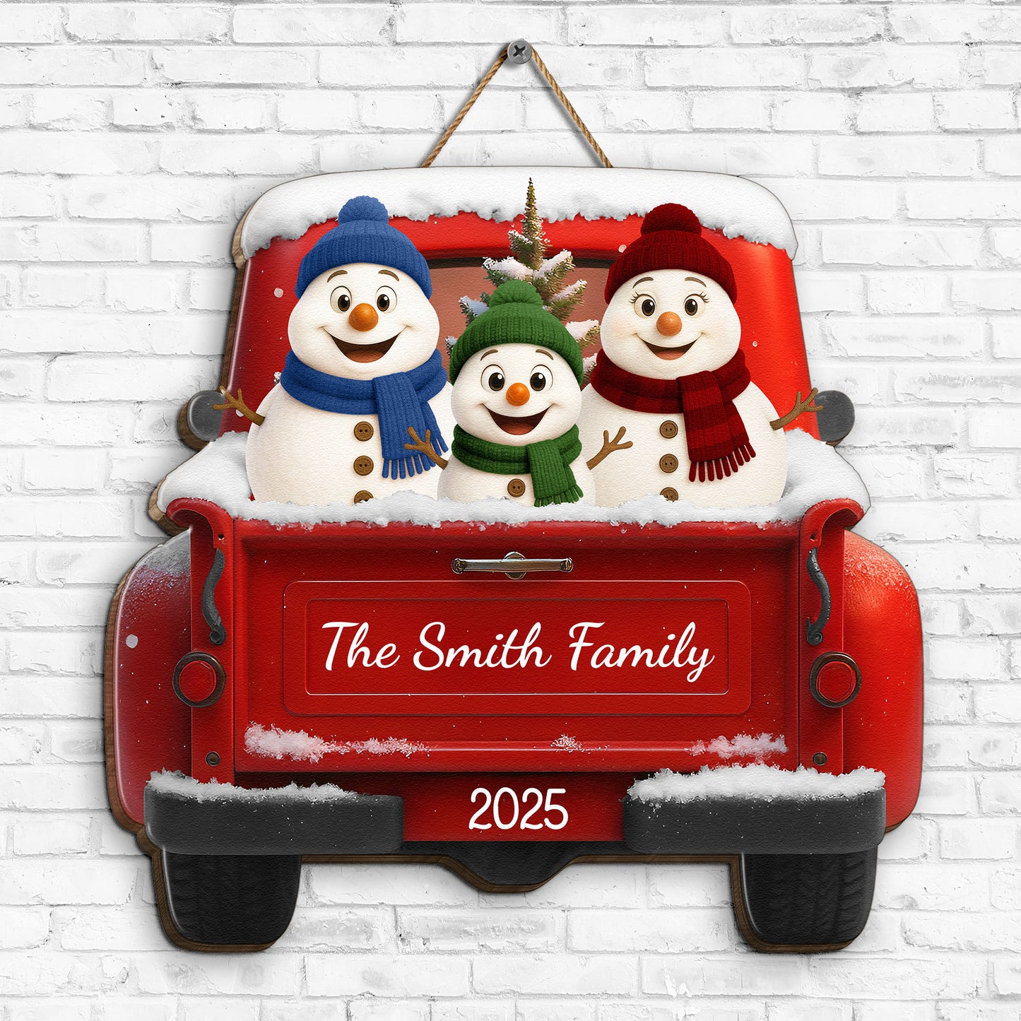 Snowman Family - Personalized Wood Sign