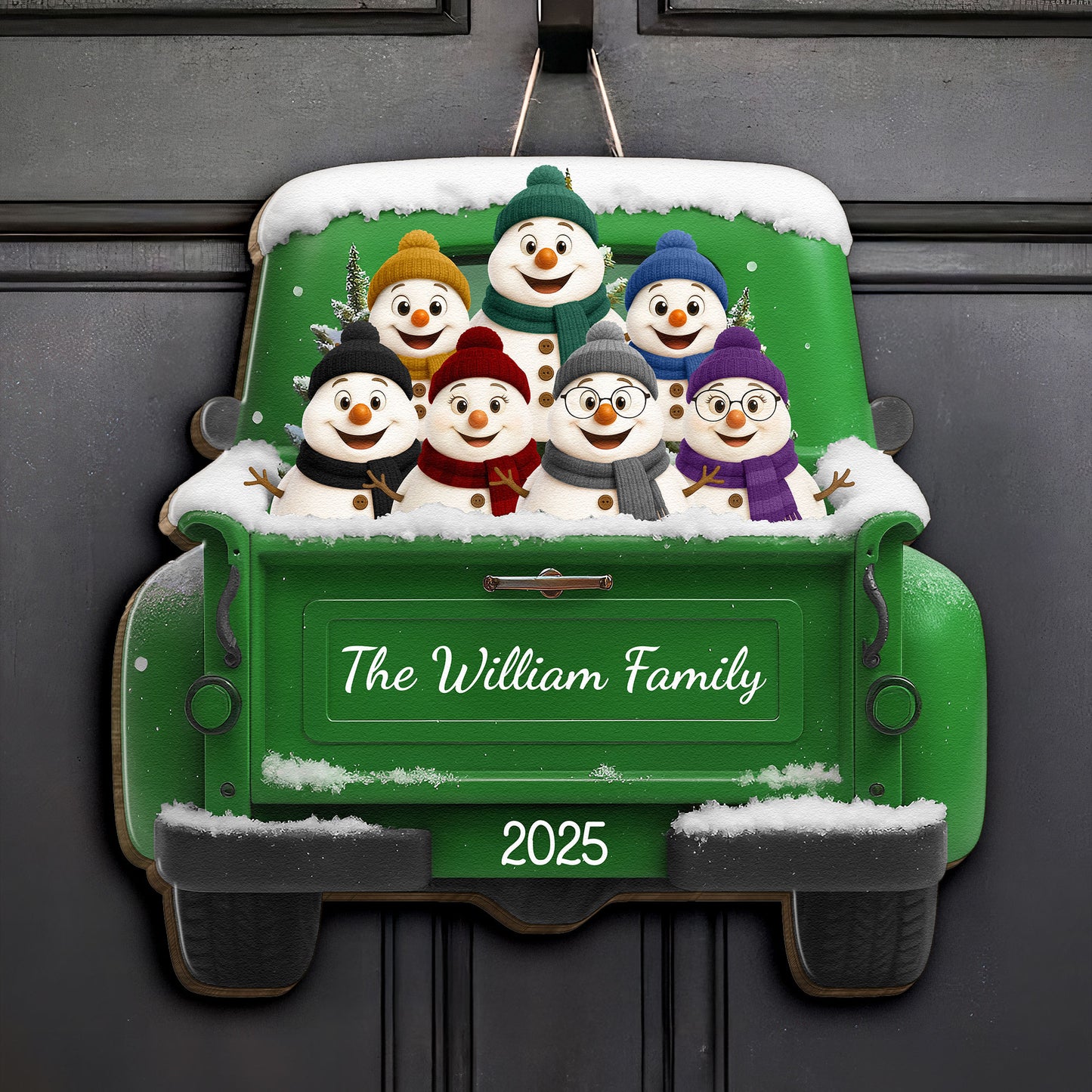 Snowman Family - Personalized Wood Sign