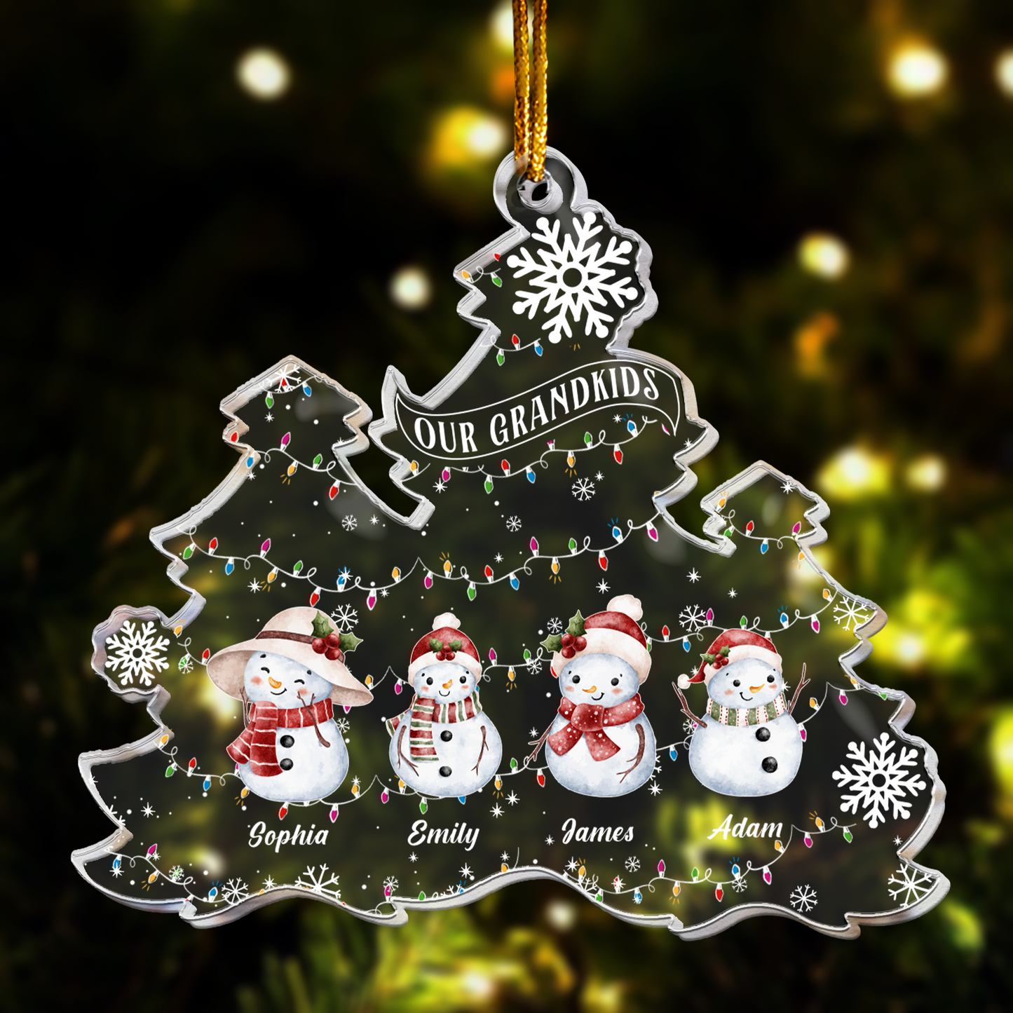 Snowman Grandkids With Names Gift For Grandma Grandparents - Personalized Acrylic Ornament