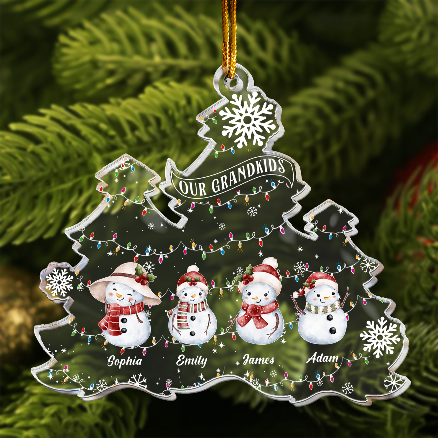 Snowman Grandkids With Names Gift For Grandma Grandparents - Personalized Acrylic Ornament