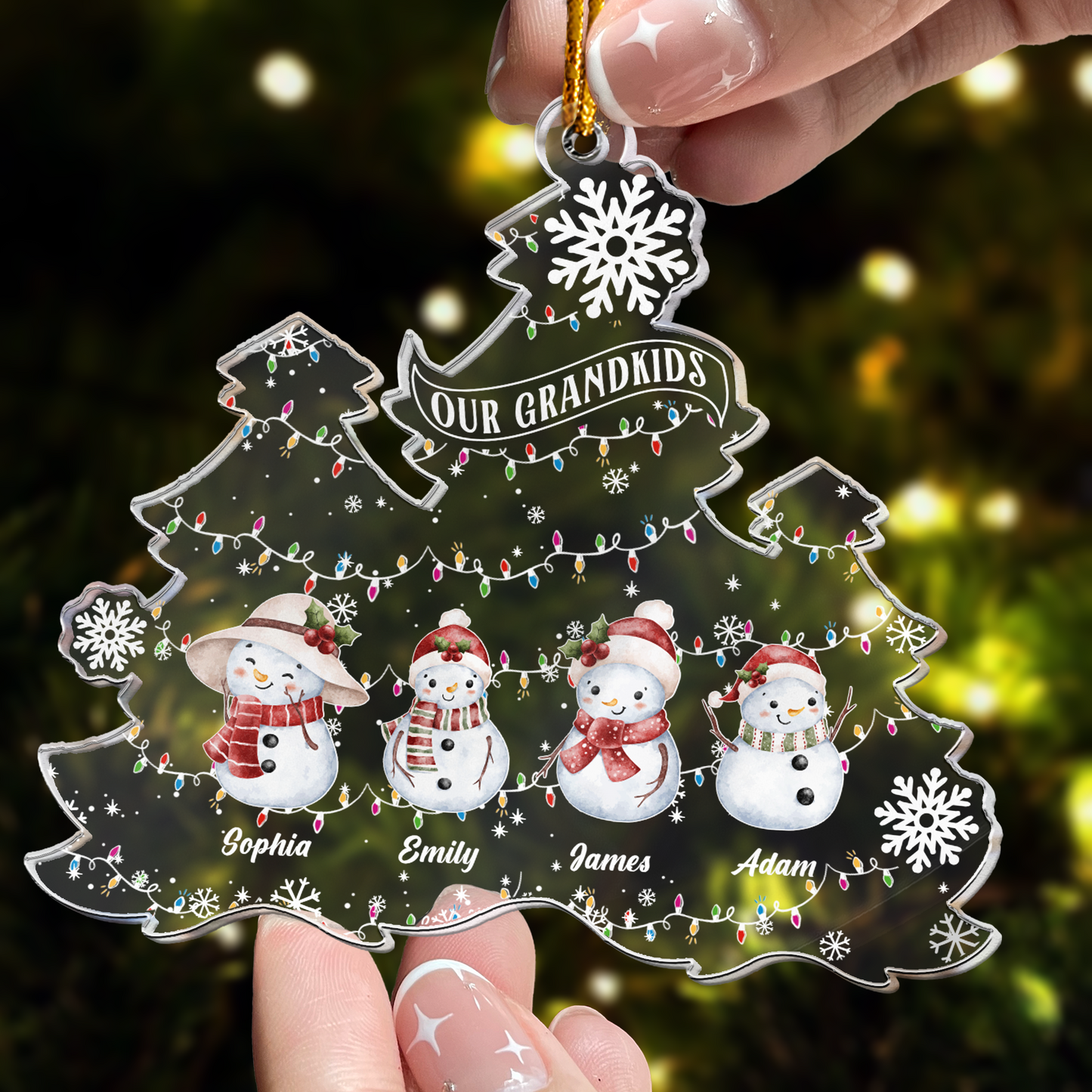 Snowman Grandkids With Names Gift For Grandma Grandparents - Personalized Acrylic Ornament