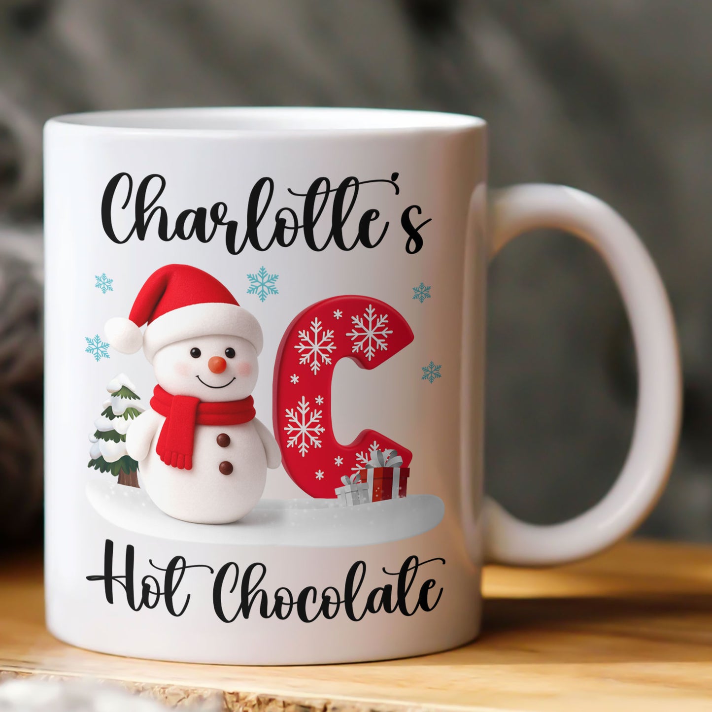 Snowman Initial Christmas Hot Chocolate - Personalized Mug