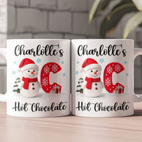 Snowman Initial Christmas Hot Chocolate - Personalized Mug