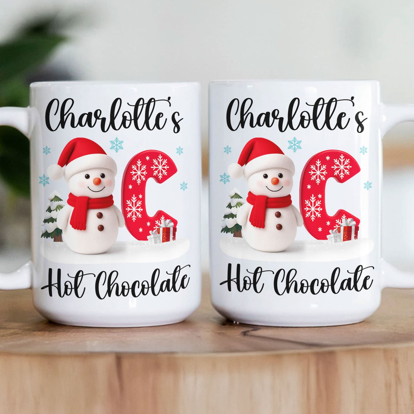 Snowman Initial Christmas Hot Chocolate - Personalized Mug