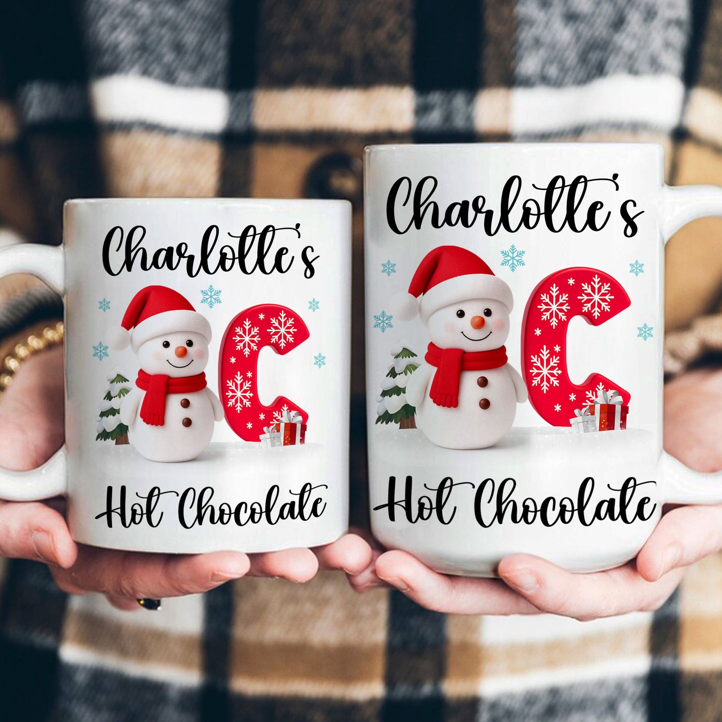 Snowman Initial Christmas Hot Chocolate - Personalized Mug