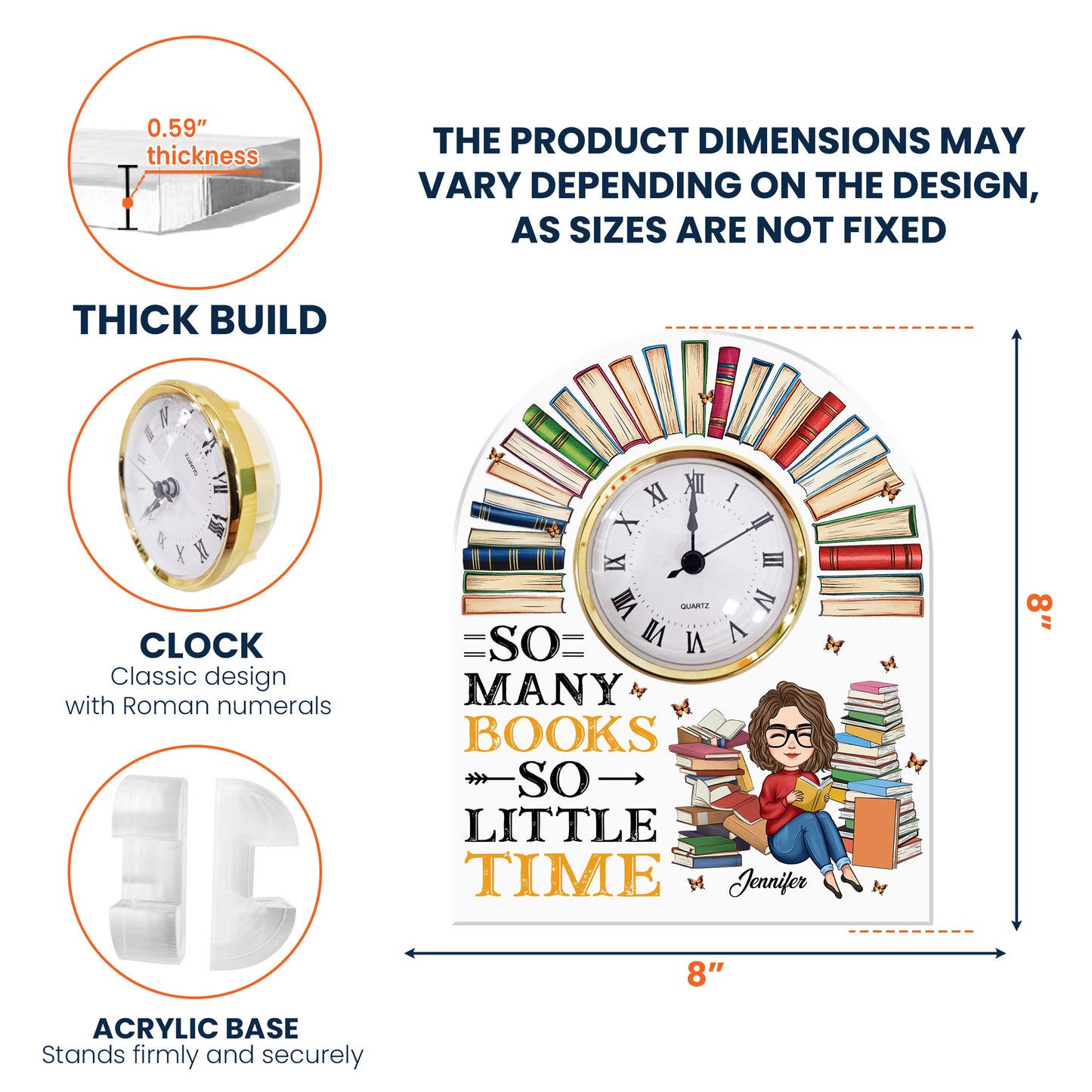 So Many Books, So Little Time - Personalized Acrylic Desk Clock