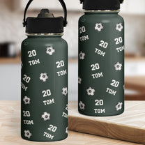 Soccer Custom Name, Number - Personalized Stainless Steel Water Bottle