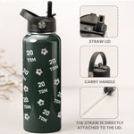 Soccer Custom Name, Number - Personalized Stainless Steel Water Bottle