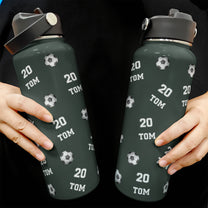 Soccer Custom Name, Number - Personalized Stainless Steel Water Bottle