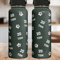 Soccer Custom Name, Number - Personalized Stainless Steel Water Bottle