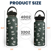 Soccer Custom Name, Number - Personalized Stainless Steel Water Bottle